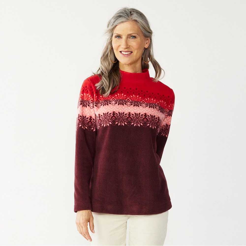 Croft & Barrow Red and Brown Patterned Sweatshirt